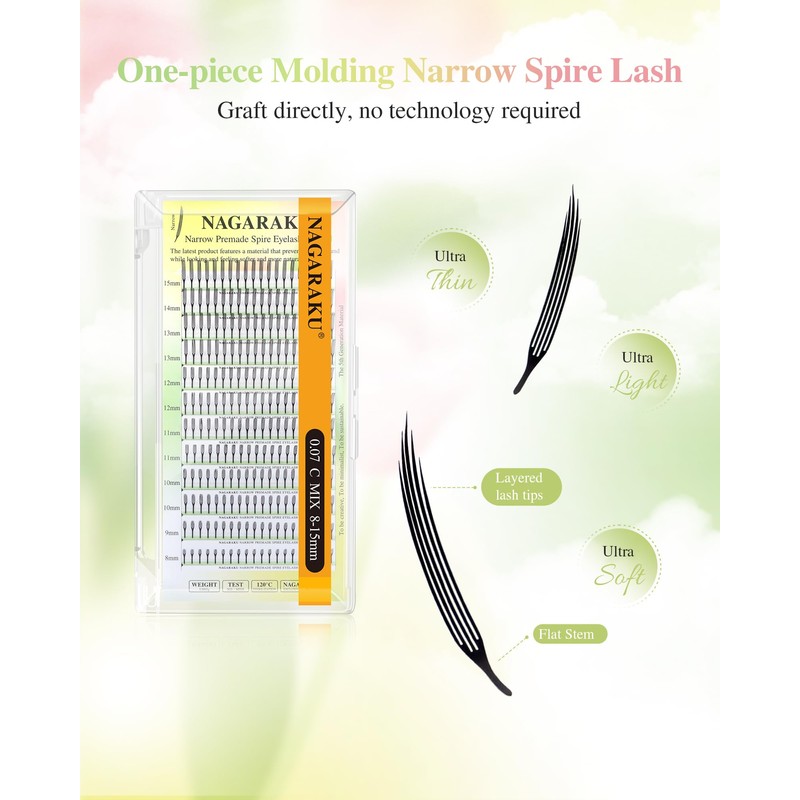 Premade Anime Narrow Spire Fans 0.07 D Curl 15mm Mix