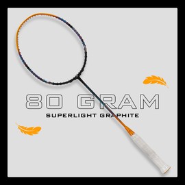 HUNDRED N-ERGY 80 Carbon Fibre Strung Badminton Racket with Full Racket Cover for Intermediate Players (84g, Maximum String Tension - 32lbs)