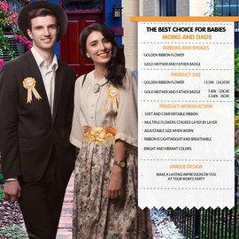 Maternity Sash and Corsage Pin Kit, Brown Gold Baby Shower Decorations Corsage Pin and Flower Maternity Sash for New Mommy and Daddy Pregnancy Photo Props Supplies(Pure handmade)