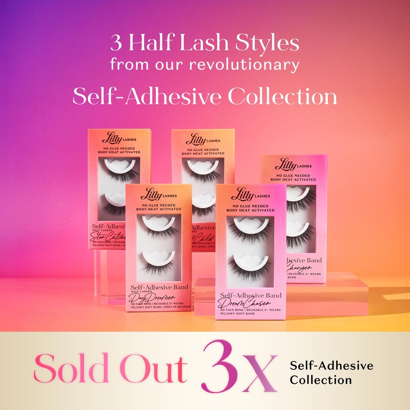 Lilly Lashes Self Adhesive Eyelashes (Half Lashes), No Lash Glue