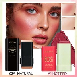 Zaidoc Foundation Concealer Stick, Dual-ended with Built-in Brush, Moisturizing & Lightweight - Buy 2 Concealer Sticks, Get 1 Cleansing Oil & 1 Pack Turmeric Cleansing Sheets Free:_zaidoc-02#NATURAL+01# Blush Stick