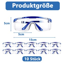 Pack of 10 Safety Glasses, Work Safety Glasses, Safety Glasses for Glasses Wearers, Safety Glasses for Glasses Wearers, Safety Glasses, Work Safety Glasses, for Children, Men, Women (Blue)