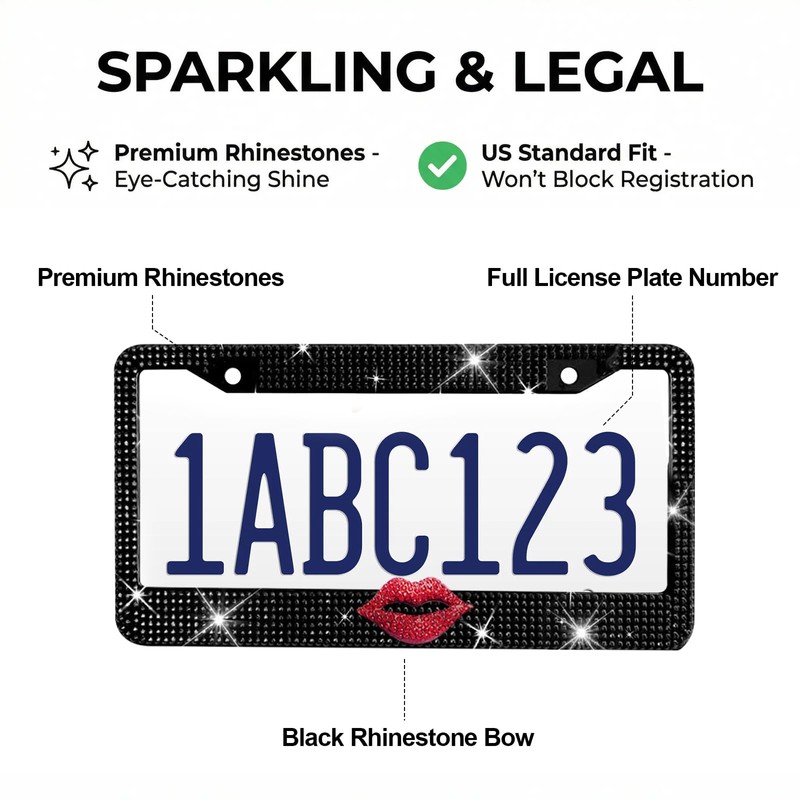 Hurifeng 1 Pack Black Bling License Plate Frame with Red