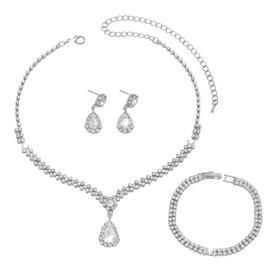 FDEETY Jewellery Set Rhinestone Necklace Bracelet Earrings Sets Prom Costume Jewellery Set Bridal Wedding Party for Women and Girls, Alloy Steel