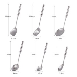 304 Stainless Steel Kitchen Utensils Set, VALESKA 6 PCS Metal Cooking Utensils Set, Wok Spatula, Ladle, Skimmer Slotted Spoon, Pasta Spoon, Serving Large Spoon, Slotted Spatula Tunner