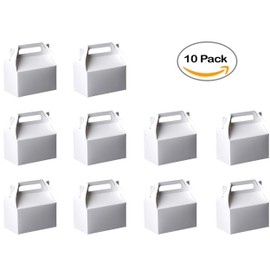 Hammont Candy Boxes Party Favors - 10 Pack Paper Gable Boxes & Party Treat Box for Goodies & Gifts - Two Sweet, Mermaid, Pool Party, Donut Or Any Themed Birthday Bag - 6.25" X 3.75" X 3.5" (White)