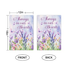 MELTELOT Always in our Hearts Garden Falg,Memorial Day Garden Banner - in Loving Memory Yard Lawn Decorations - Missing You Forever in Our Hearts Indoor Outdoor Decor- Dove Cemetery Bereavement