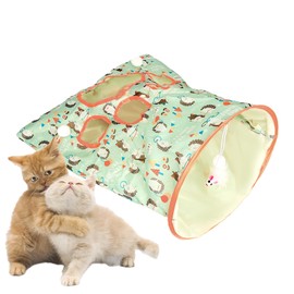 Cat Tunnel Bag for Indoor Cats, Pet Collapsible Tunnel Crinkle Sack Bag with 1 Little Mouse & Toy Ball, Crinkle Paper Interactive Cat Toys Hide and Seek(Green Pattern)