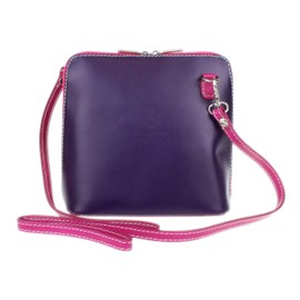Girly Handbags Womens Genuine Leather Rigid Cross Body Shoulder Bag Real Italian - Purple Rose