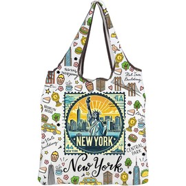 MBMSO New York - Bolsa de comestibles reutilizable NYC Skyline bolsa de compras plegable de la ciudad de Nueva York para viajes Estados Unidos NYC amantes regalos