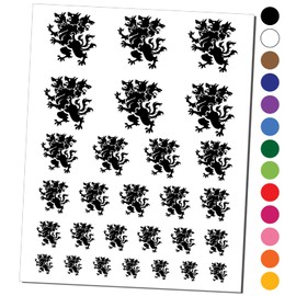 Heraldic Cerberus Three Headed Dog Temporary Tattoo Water Resistant Fake Body Art Set Collection - Black (One Sheet)