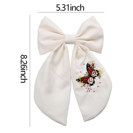 Bow Hair Barrette Clip with Long Tail Butterfly Embroidery Hairpin for Women White Bowknot Hair Clips Large Hair Bow for Girls