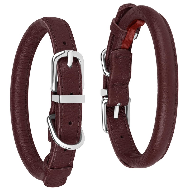 OOPSDOGGY Rolled Leather Dog Collar Soft Roll Collars for Small