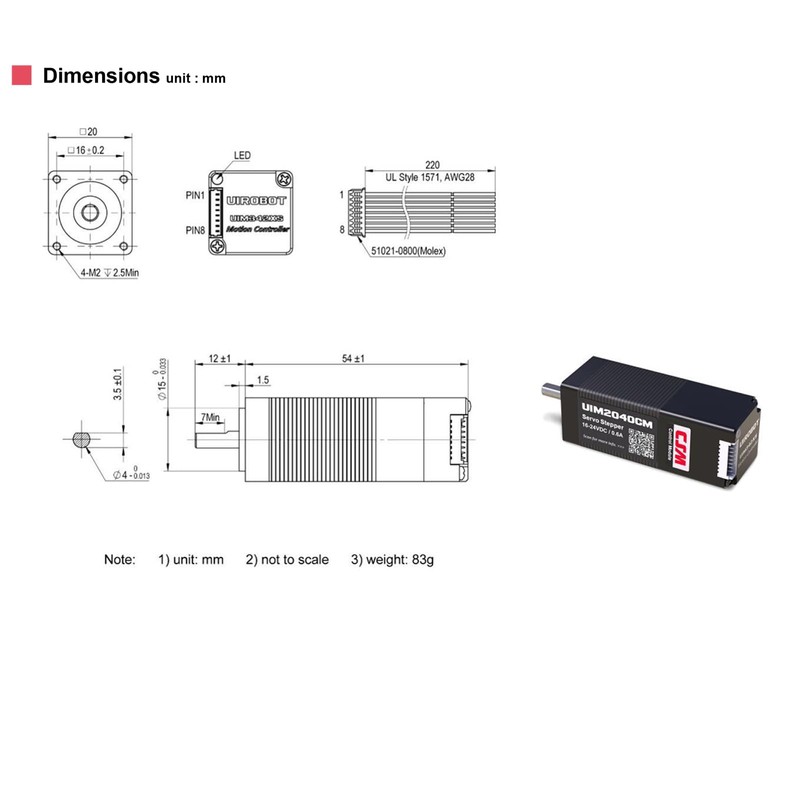 UIROBOT Nema 8 Stepper Motor, Integrated Subminiature Servo Contorl System