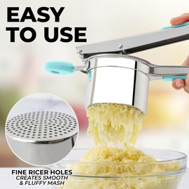 Zulay Kitchen Large 15oz Potato Ricer, Heavy Duty Stainless Steel Potato Masher and Ricer for Mashed Potatoes, Mashed Potato Masher & Potato Press Gadget for Perfect Mashed Potatoes - Turquoise