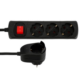 REV REV Steckdosenleiste PowerSplit - Mehrfachsteckdose 4-Fach (3+1) mit Schalter, Wandsteckdose bleibt erhalten, 3500W, 5m, schwarz