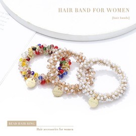 Runmi Pack of 3 Beaded Hair Bobbles Elastic Stretchy Hair Accessories for Women and Girls