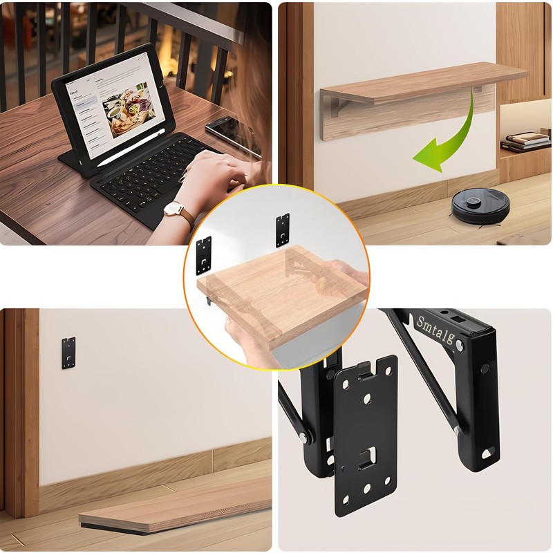 Folding Shelf Brackets， Detachable Folding Bracket，2 Pack Heavy Duty Wall