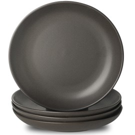 Tikooere Dinner Plates Set of 4, 10 Inch Ceramic Plates - Stoneware Dinnerware Set for Pancakes, Scratch Resistant Black Plates, Microwave Oven and Dishwasher Safe for Steak, Noodle, Kitchen