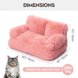 Mewoo Pet Bed for Cats & Small Dogs, Washable Puppy Sleeping Bed Cat Couch Pet Sofa Bed, Soft Calming Cat Sofa Beds for Indoor Cats Anti-Slip Bottom (Pink)