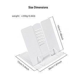 LUUFAN Metal Book Stand, Adjustable Recipe Cook Book Stand Holder Kitchen Music Cookery Book Reading Rack Portable Folding Textbook Display Stand for Home School Office, Off White