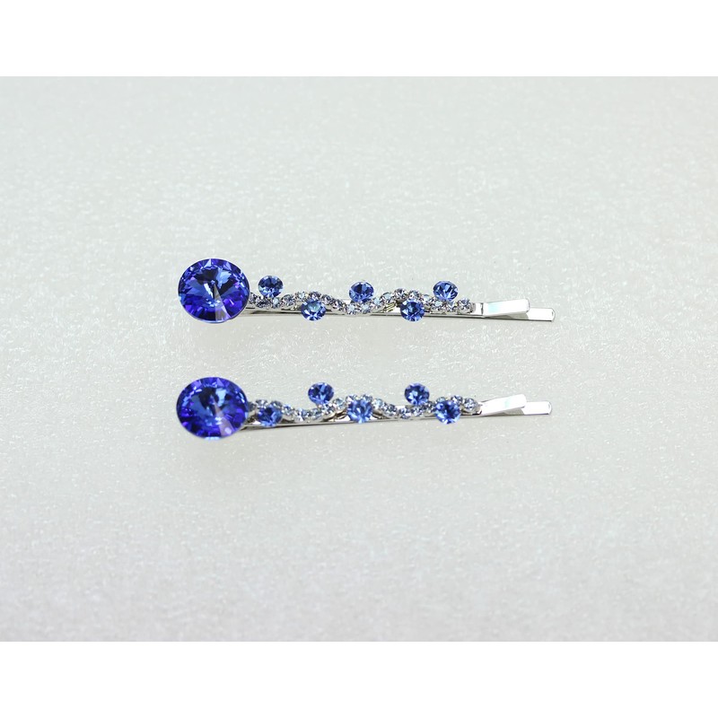 Faship A Pair Of Blue Premium Rhinestone Crystal Floral Hair