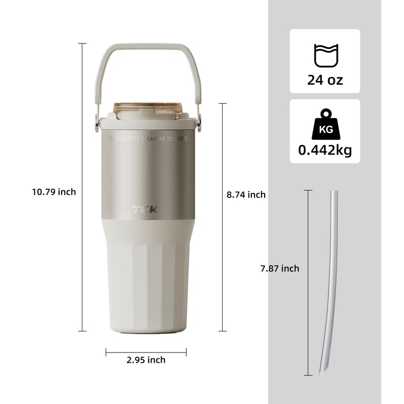 TKK 24 oz Ceramic Coated Tumbler with Straw Lid, 18/10