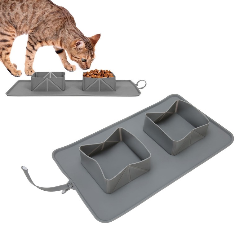 Silicone Double Bowl Dog Mat Foldable Anti Slip Pet Food