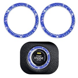 Gasedin Gasedin 2 PCS Car Engine Start Stop Decoration Ring, Sparkling Crystal Vehicle Push Button Start Sticker, Double Rhinestone Engine Ignition Button Decal, Universal Car Accessories (Dark Blue)