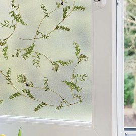 Flortlias Faux 3D Decorative Window Film, Frosted Privacy Window Clings, Floral Window Decals for Home Bathroom Glass Decor, Dried Thistle, 16.93" x 39.37"