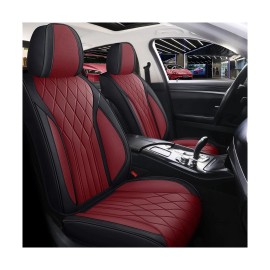 Red Rain Wine Red and Black Leather Car Seat Cover Breathable Universal Car S...