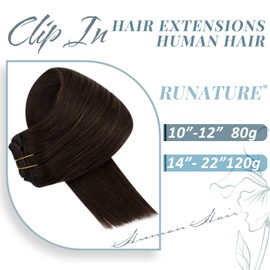 RUNATURE Clip Extensions, Real Hair, Remy Hair, Clip-in Darkest Brown, Straight Real Hair, Clip-in Straight Hair Extensions, Long, 120 g 45 cm, #2