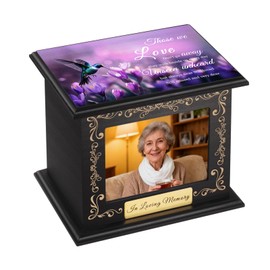 Cremation Urns for Human Ashes Adult Male Female, Hummingbird Memorial Urn with Picture Frame, Wooden Urns Box and Casket for Men Women, Large Funeral Urn for Adults Up to 200 IBS