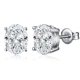 Oval Stud Earring for Women Men Cubic Zirconia CZ Oval Earrings 925 Sterling Silver Hypoallergenic Fake Diamond Earrings 5MM Jiahanzb