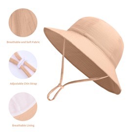 2PCS Baby Sun Hat UPF 50 Plus Adjustable 3-12 Months Lightweight Bucket Hat Foldable Cap for Outdoor Use,Kids Summer Protection (UK, Alpha, One Size, Baby, White + Khaki)