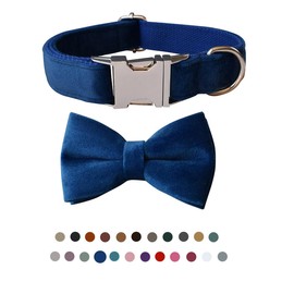 Dog Collar with Bow Tie，Adjustable Velvet Pet Collar for Dogs with Metal Buckle and Stylish Detachable Bow Tie for Small Medium or Large Boy and Girl Dogs and Cats, Neck 13.0-20.5 Inches