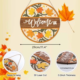 KAIRNE Welcome Fall Sign,Maple Leaves Wooden Plaque,Rustic Autumn Hanging Decoration Falling Leaves Wood Hanger Fall Thanksgiving Housewarming Gifts for Family Friend Home Door Porch Farmhouse Decor