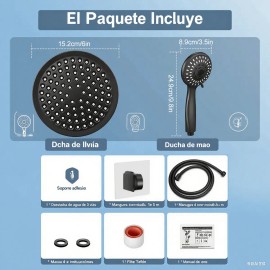 Regadera Negro Monomando Tipo Lluvia Alta Presióna Acabado Ducha Mate Yesop