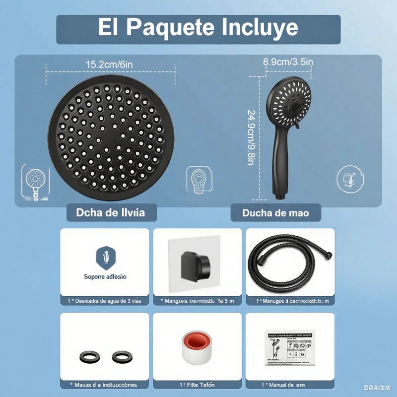 Regadera Negro Monomando Tipo Lluvia Alta Presióna Acabado Ducha Mate
