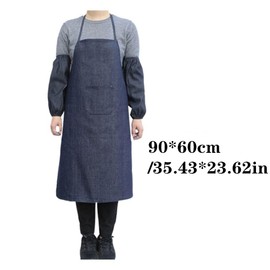 zaoalife Simple Blue Wear Resistant Thickened Denim Apron, Unisex Denim Apron Kitchen Work Clothes with Large Pockets, Dark Blue, as show