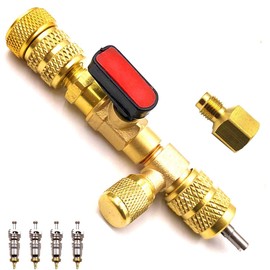 genleas 2020 Latest Version Valve Core Remover Tool 2.0/Installer with Dual Size SAE 1/4 & 5/16 Port for HVAC R22 R32 R404 R407 R410A Valve Core Removal Installer Tool with 4 Pieces Valve Cores