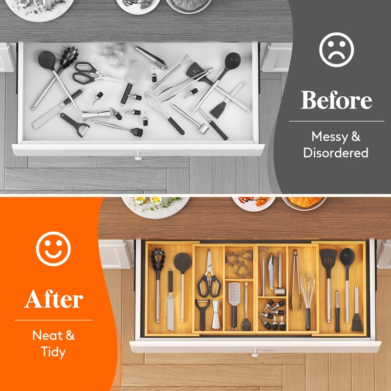 Lifewit Expandable Utensil Organizer for Kitchen Drawer, Adjustable Cooking Silverware