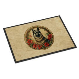 Caroline's Treasures DAC2398JMAT Norwegian Elkhound Christmas Flowers Doormat Front Door Mat Indoor Outdoor Rugs for Entryway, Non Slip Washable Low Pile, 24H X 36W