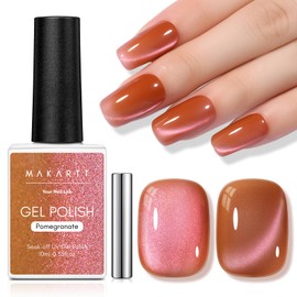 Makartt Cat Eye Gel Nail Polish - 10ml Romantic Holographic Fruit Gel Nail Polish with Magnet Stick, Glitter, UV/LED Curing Salon Home DIY Manicure - Pomegranate