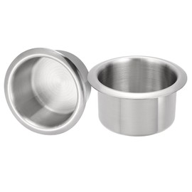 uxcell 2 Pcs 201 Stainless Steel Drop-in Cup, 2.17" x 4.2" Drink Can Holder Bright Poker Table Cup Holder Insert for Sofa Boat Car Marine, Silver
