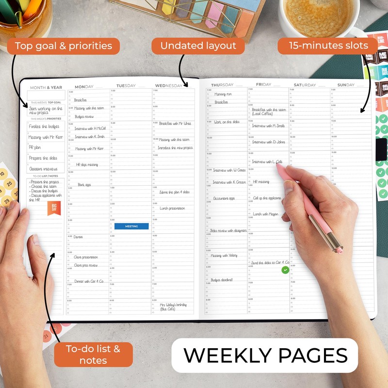 Clever Fox Appointment Book – Hourly Schedule Planner with 15-Minute