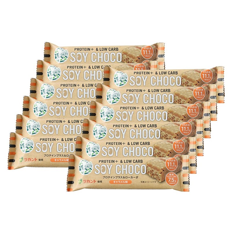 HEALTY PROTEIN+&LOW CARB SOY CHOCO 12本セット キャラメル味 プロテイン チョコバー