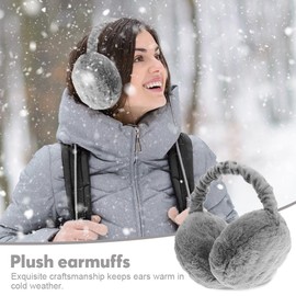 mizikuu Winter Ear Warmers Women's Ear Muffs Warm Foldable Earmuffs Adjustable Ear Covers Plush Ear Cups Cold Protection Winter Accessories for Women Girls, gray