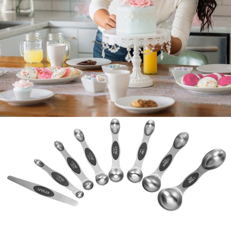 Measuring Spoon Set Double Head Magnetic Scoop with Black Handle