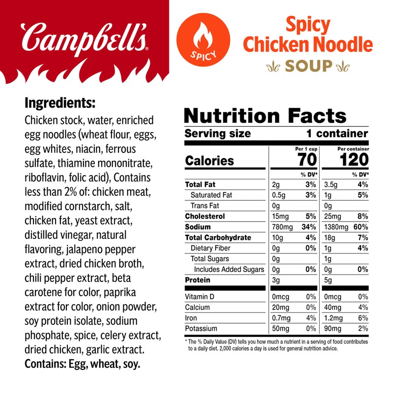 Campbell’s Spicy Chicken Noodle Soup, 15.4 oz Microwavable Bowl